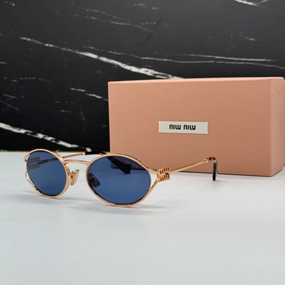 NEW MU52YS ZVF1V1 MIU MIU SMU 52Y ZVF1V1 GOLD BLUE MU 52YS OVAL WOMEN SUNGLASSES main image 9